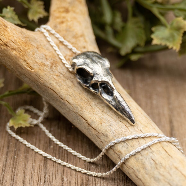 Real Raven Skull & Fox Vertebrae Bone Necklace – Handmade Gothic Jewelry, Pendant #12