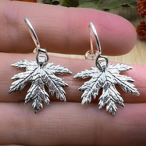 Silver Maple Leaf Earrings - 925 Sterling Silver - Dangle Earrings - Fall Fashion - Tiny Maple Leaf