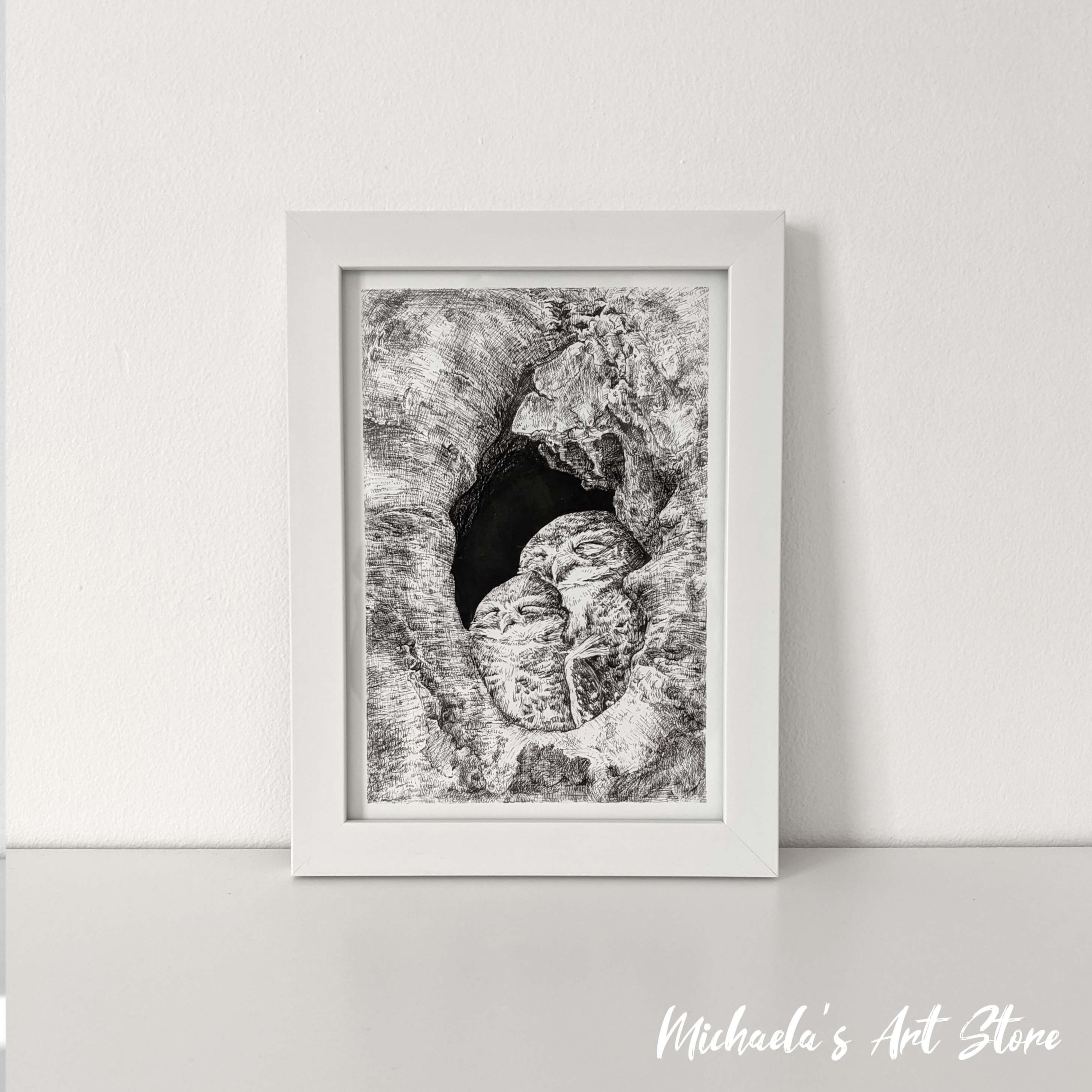 Owl Art Print A5 | Animal Pen Ink Drawing Illustration