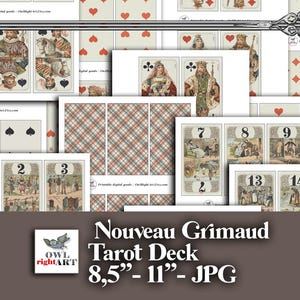 Druckbares Vintage Tarot Deck „Nouveau Grimaud“ – Digitales französisches Tarot Kartendeck – Vintage Spielkarten – Digitales Tarot Kartendeck herunterladen