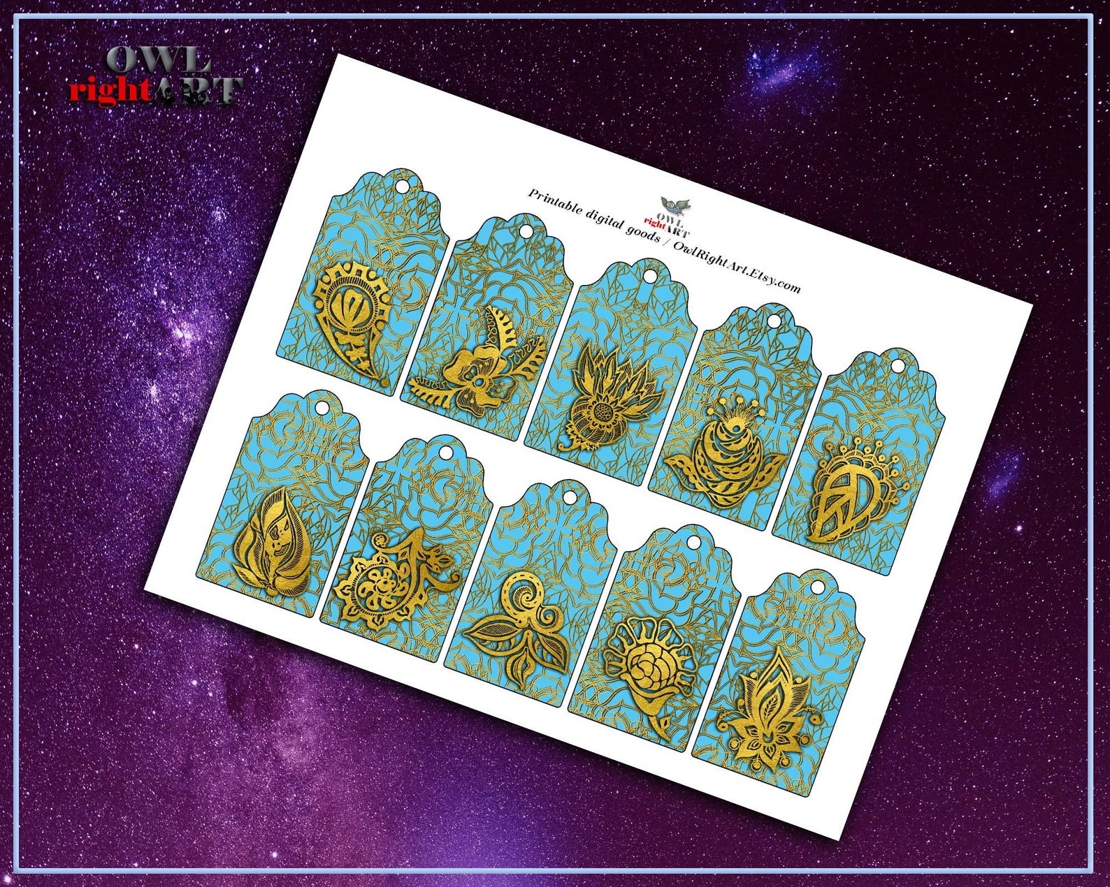 20 Printable Golden Gift Tags Blue and Pink Tags With Glitter - Etsy