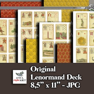 Druckbares Lenormand im alten Stil von Alexander Ray, Oracle Deck 38 Karten, digitale Lenormand Full Grand Tableau Reading, Wahrsagekarten