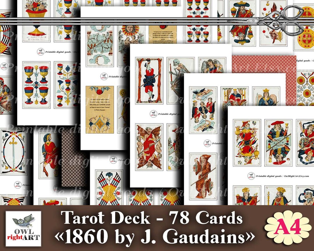 Printable Tarot Cards 1860 J.gaudains A4 French Tarot Deck of Etsy
