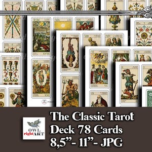 The Classic Tarot - Printable Vintage Italian Tarot Deck 78 Cards, Ancient Italian Tarocchi, Vintage Italian Tarot Card Game Download