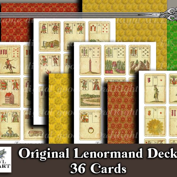 Printable Old Style Lenormand by Alexander Ray, Oracle Deck 38 Cards, Digital Lenormand Full Grand Tableau Reading, Divinatory Cards