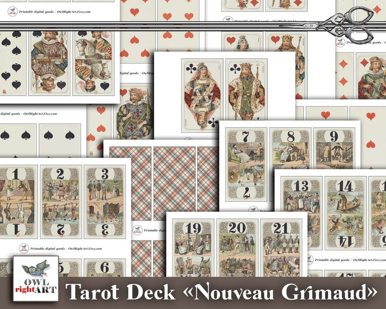 Printable Vintage Tarot Deck nouveau Grimaud Digital French Tarot Card ...