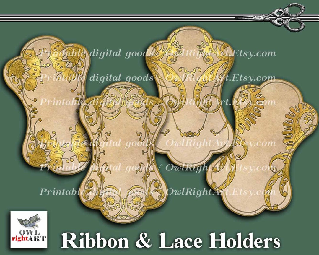 Gold Baroque Ribbon and Lace Holders Golden Printable Images Etsy