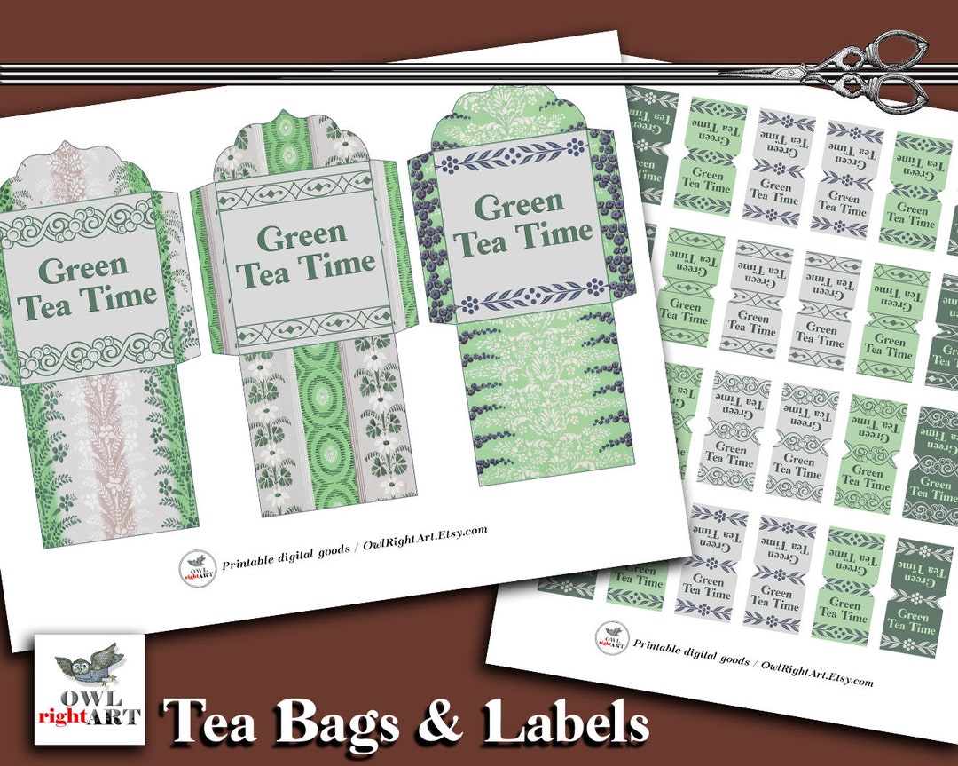 Printable Tea Bag Envelopes and Labels Green Tea Party - Etsy