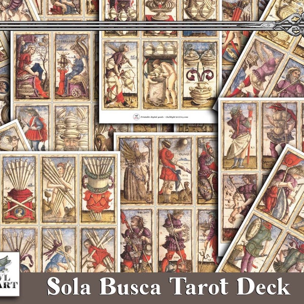Printable Sola Busca Vintage 78-card Tarot Deck, Antique Italian Tarot Card Game, Digital Vintage Tarot Cards, Sola Busca Italian Tarocchi