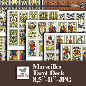 Printable Vintage Marseilles Tarot Deck, Antique Italian-suited