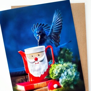 Santa! - Blank folded note card - Steller&#39;s Jay - Teatime Series Greeting Card