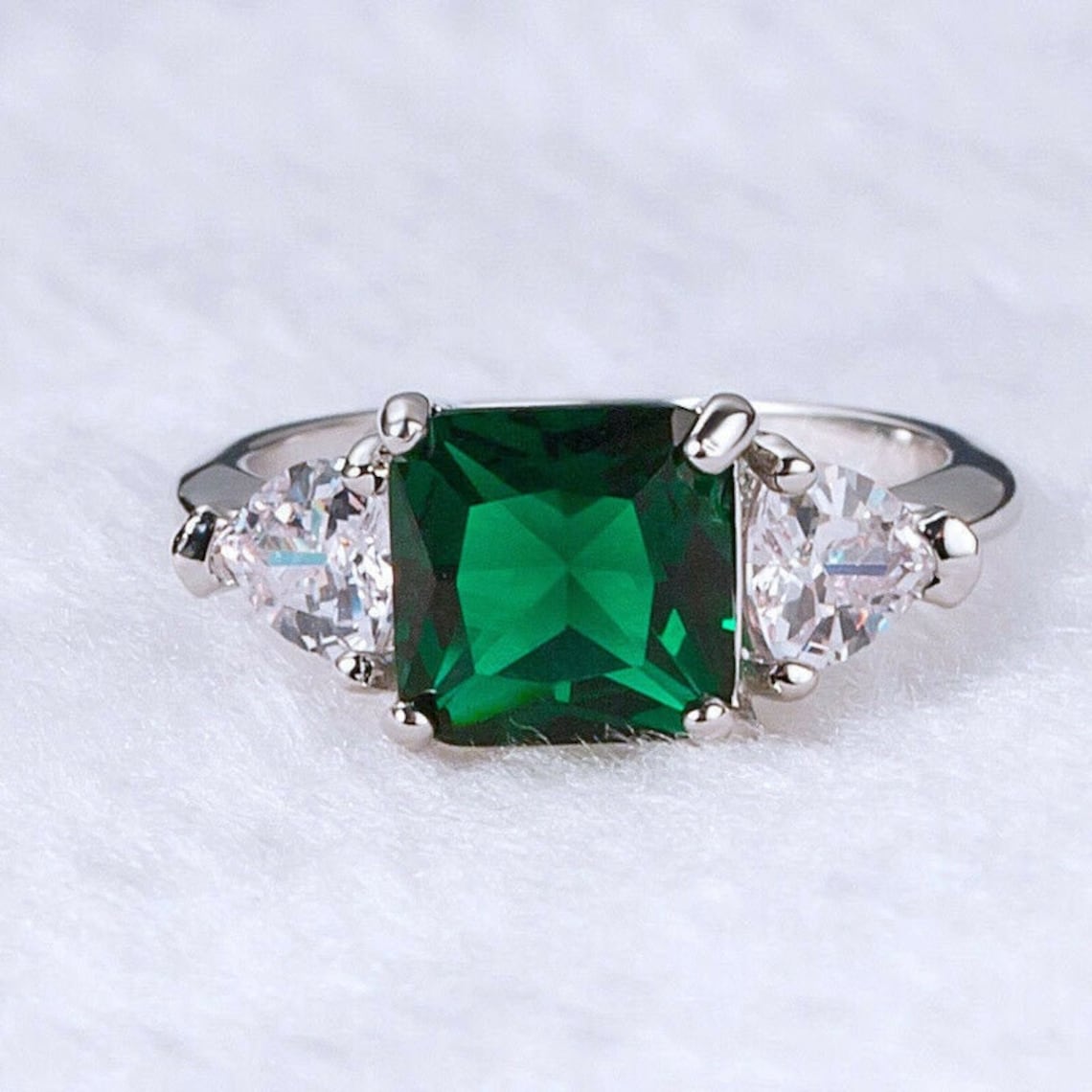 3 Stone Diamond Center Stone Cushion Cut & Side Trillion Cut Etsy