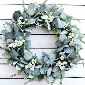 Year Round Lamb’s Ear and Eucalyptus Wreath, Farmhouse Wreath for Front Door, Year Round Greenery Wreath, Everyday Wreath, Rustic Wreath