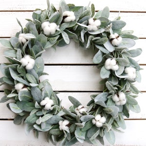 Year Round Wreath; Everyday Wreath, Lambs Ear Cotton Wreath, Farmhouse Wreath, Rustin Wreath. Spring Wreath, Front Door Wreath, Door Decor