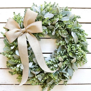 Year Round Lamb’s Ear and Eucalyptus Wreath, Front Door Wreath, Greenery Wreath, Everyday Wreath, Rustic Wreath, Spring Decor, Summer Decor