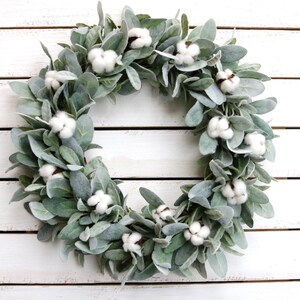 Year Round Wreath; Everyday Wreath, Lambs Ear Cotton Wreath, Farmhouse ...