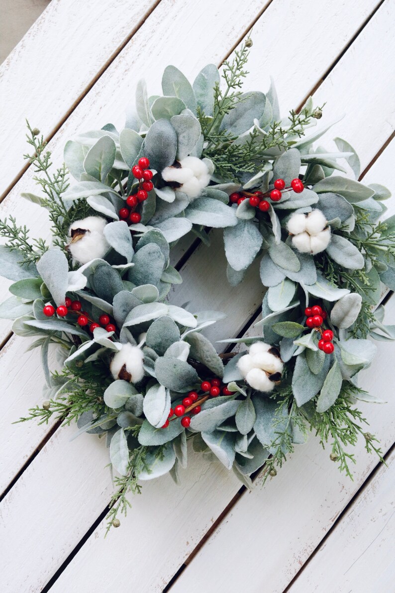 Lambs Ear Christmas Wreath Farmhouse Decor Rustic Winter Etsy