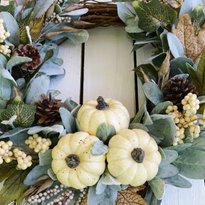 Fall Lambs Ear and Cream Pumpkin Wreath, Thanksgiving Berry Wreath ...