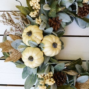 Fall Lambs Ear and Cream Pumpkin Wreath, Thanksgiving Berry Wreath ...
