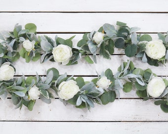 Lambs Ear, Peony, and Eucalyptus Garland, Farmhouse Decor, Year Round Decor, Wedding Centerpiece, Wedding Decor,  Mantle Decor, Table Runner