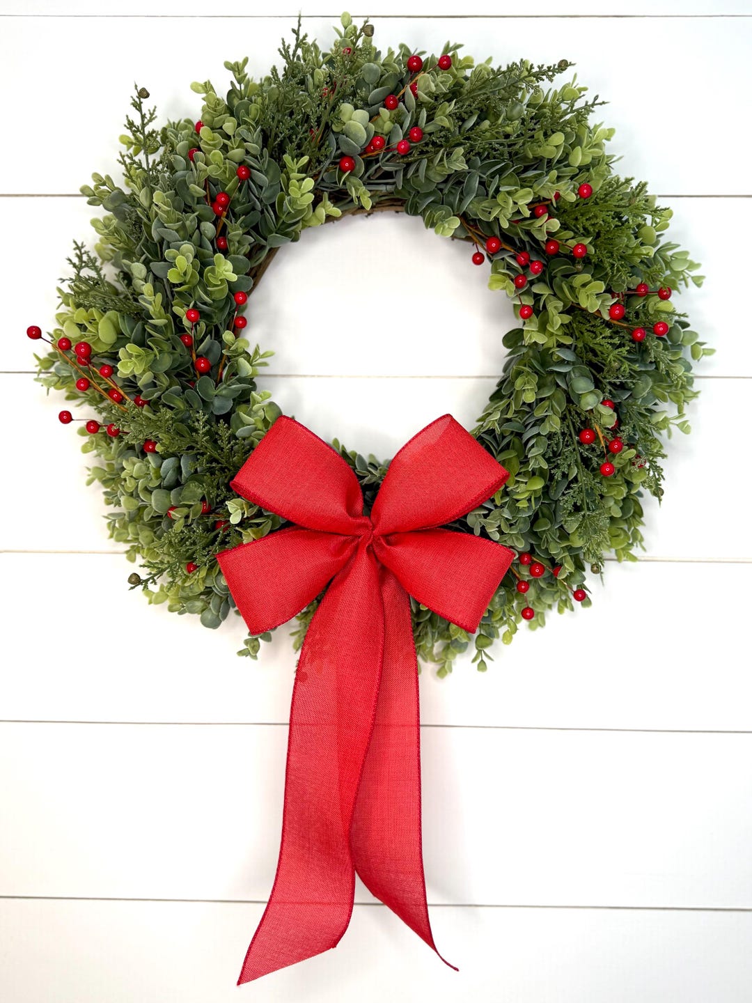 Eucalyptus Pine Wreath : Winter Red Berry Christmas Wreath - 18 Inch - Etsy