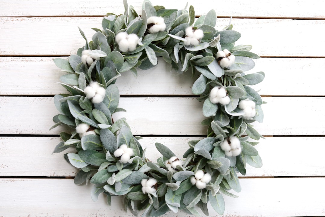 Year Round Wreath; Everyday Wreath, Lambs Ear Cotton Wreath, Farmhouse ...