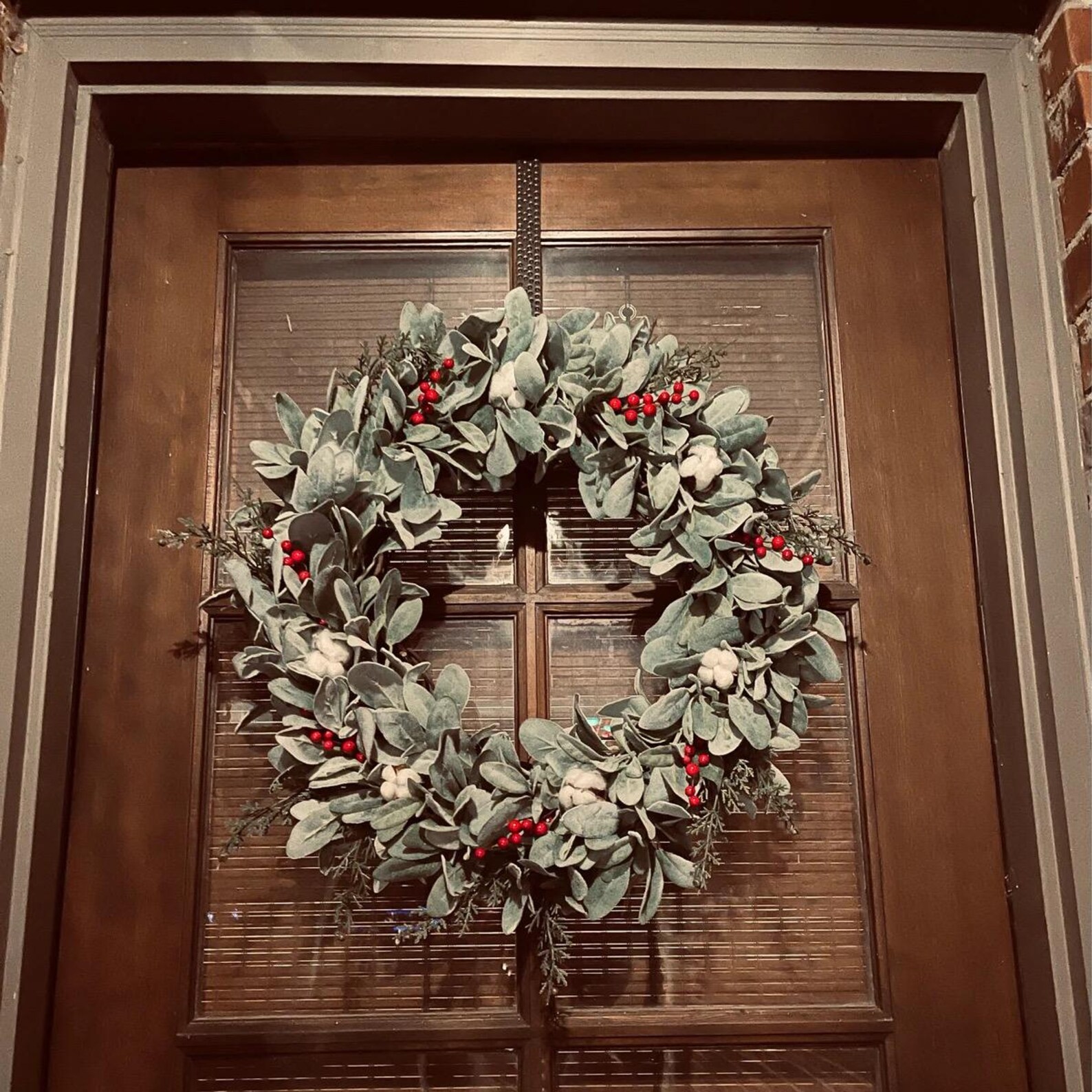 Lambs Ear Christmas Wreath, Farmhouse Berry Cotton Wreath - Etsy