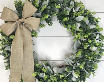 Lamb's Ear & Eucalyptus Wreath: Rustic Greenery Front Door Decor