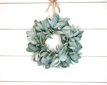 Mini Lambs Ear Wreath: 10in Farmhouse Window Decor