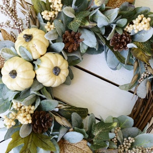 Fall Lambs Ear and Cream Pumpkin Wreath, Thanksgiving Berry Wreath ...