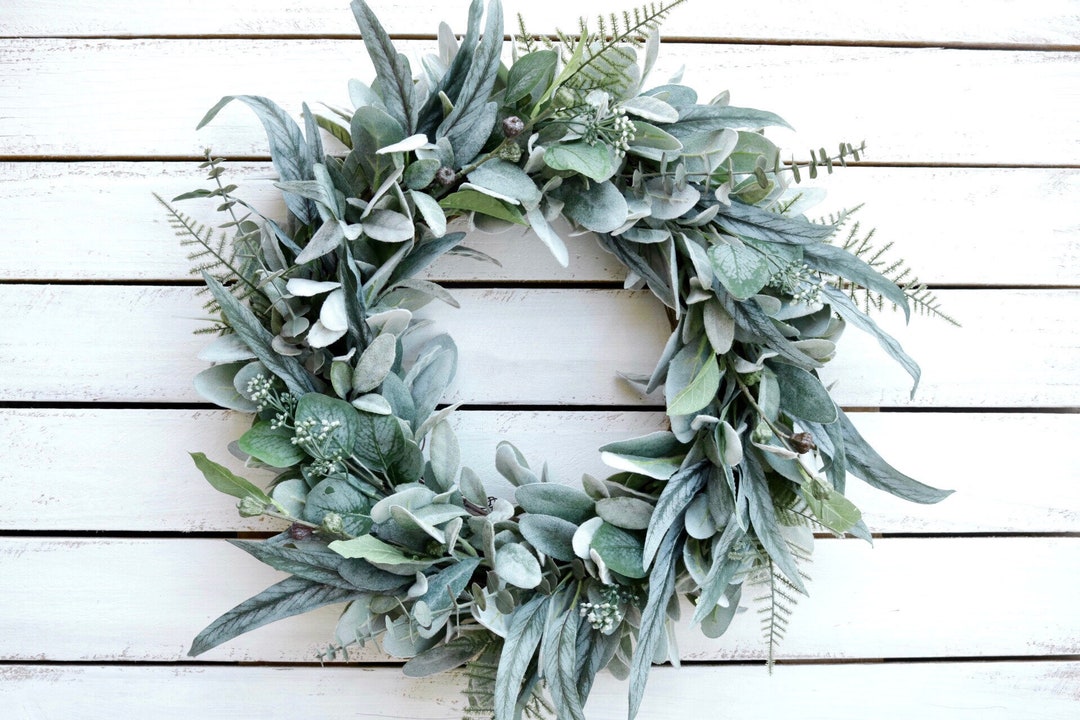 Eucalyptus and Lambs Ear Wreath: Year Round Farmhouse Decor - Etsy
