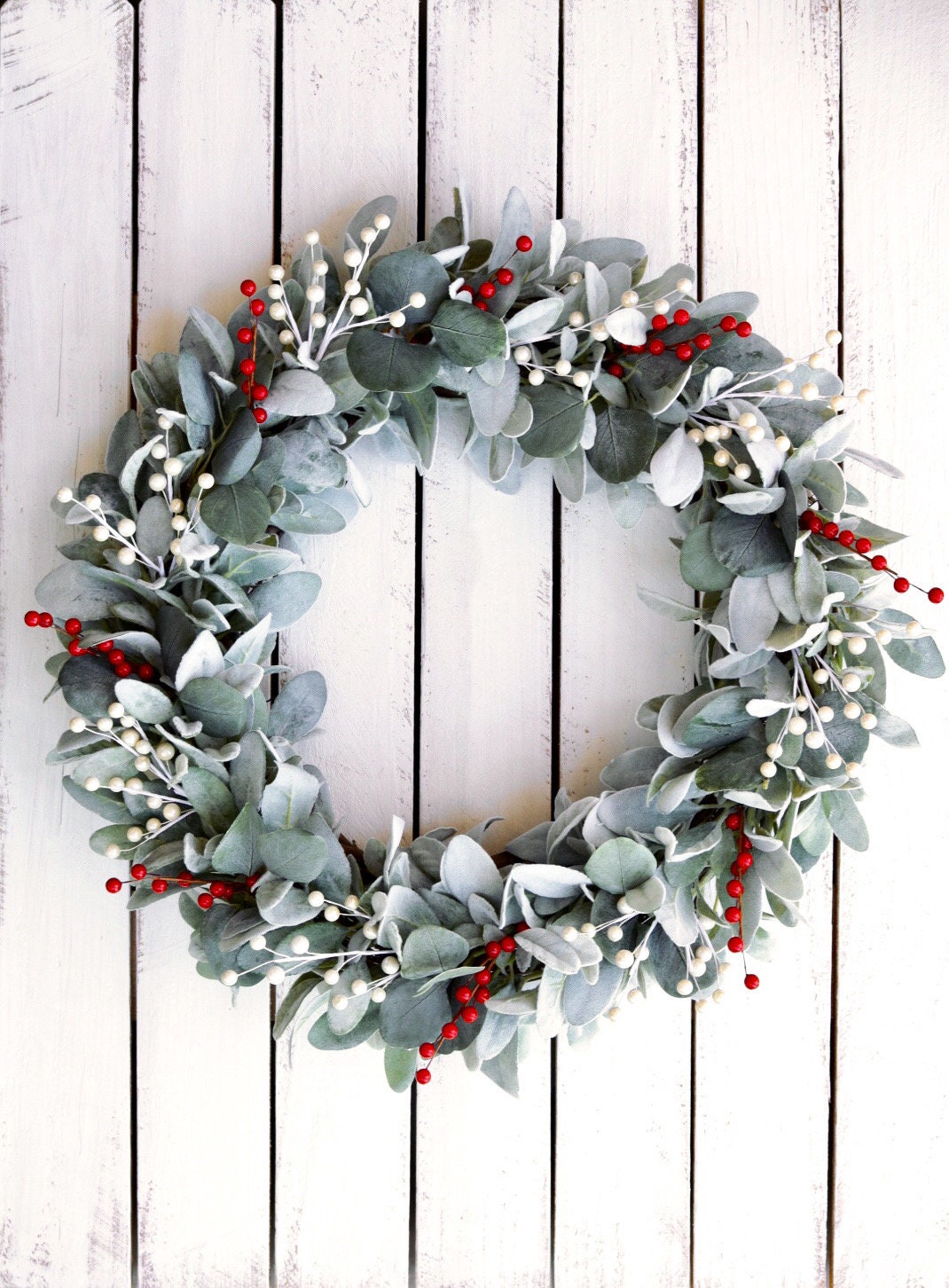 Lambs Ear Christmas Wreath Farmhouse Decor Rustic Winter Etsy