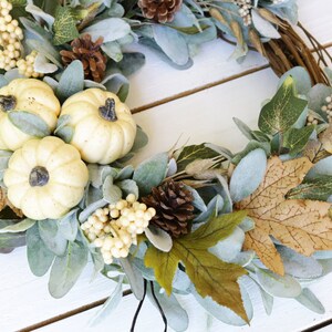 Fall Lambs Ear and Cream Pumpkin Wreath, Thanksgiving Berry Wreath ...
