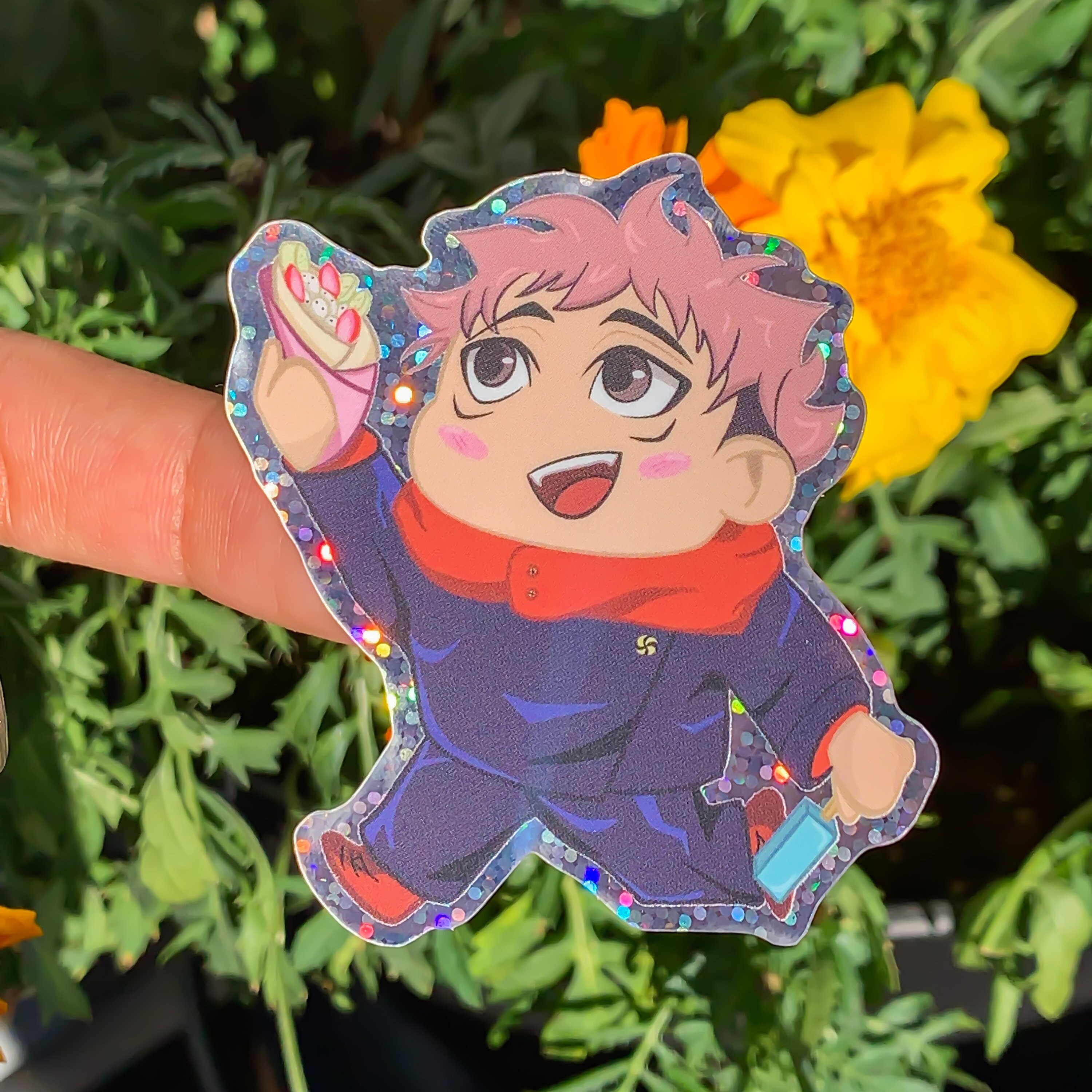 chibi yuji jujutsu kaisen anime glitter sticker etsy