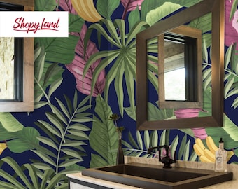 Banana Plant Wallpaper - Banana Leaves Wall Decal - Banana Tree Removable Wall Mural - Tropical Palm Leaves Wall Decor by ShopyLand, W184