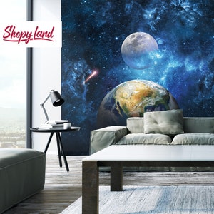Space Removable Wallpaper, Planet Wall Mural , Sci-fi Wall Mural, Galaxy Peel and Stick Wallpaper, W100