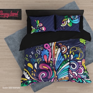 Watercolor Floral Bedding Set – Colorful Duvet Cover & Pillow Shams – Custom Comforter Set, Artistic Bed Sheets by ShopyLand, B168