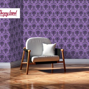 Haunted Purple Wallpaper - Halloween Aesthetic Unpasted Wall Mural - Spooky Retro Design Peel and Stick Wallpaper - Gothic Pattern - W136/2