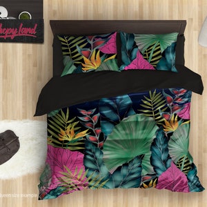 Tropical Leaves Duvet Cover – Jungle Bedding Set with Palm Leaf Print – Exotic Plant Comforter & Floral Bed Sheets by ShopyLand, B146