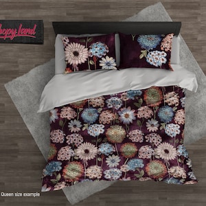 Wild Flowers Bedding Set – Boho Floral Duvet Cover – Hand Drawn Comforter with Pillow Covers – Botanical Bohemian Bed Set by ShopyLand, B188