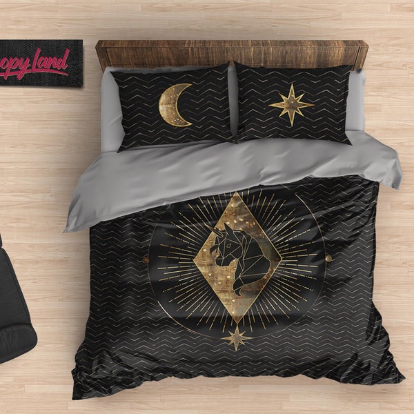 Unicorn Sign Bedding Set, Zodiac Sign Comforter,  Cotton Duvet Cover Set, Custom Sheet Set, B208