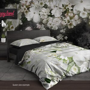 Spring Flowers Duvet Cover Set – Shabby Chic Bedding – Bohemian Comforter – Floral Bed Sheets – White Blooming Flowers by ShopyLand, B160