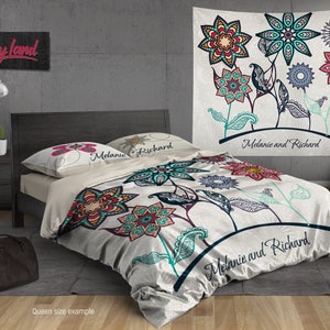 Mandala Bedding Set – Personalized Floral Duvet Cover & Custom Comforter – Made to Measure Boho Bed Set by ShopyLand, B147