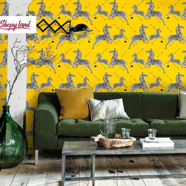 Abnehmbare Zebra Wallpaper, Vintage Peel and Stick Wallpaper, Zebras Muster, Classic Jumping Zebras Wallpaper, W138