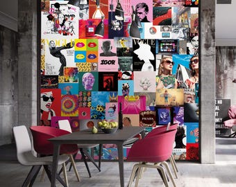 Aesthetic Posters Wall Collage - Peel and Stick or Unpasted Wallpaper - Modern Wall Mural - Fashion Posters Kit by ShopyLand, W157