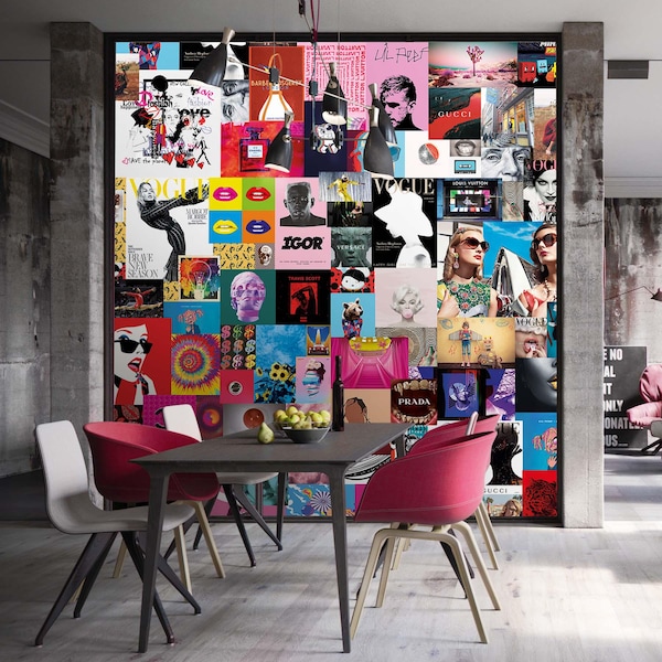 Aesthetic Posters Wall Collage - Peel and Stick or Unpasted Wallpaper - Modern Wall Mural - Fashion Posters Kit by ShopyLand, W157