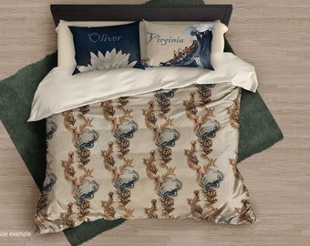 Sea Pattern Duvet Cover, White Lotus Sheet Set, Waves Bedding Set, B-269