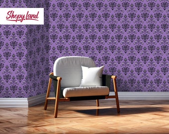 Haunted Purple Wallpaper - Halloween Aesthetic Unpasted Wall Mural - Spooky Retro Design Peel and Stick Wallpaper - Gothic Pattern - W136/2