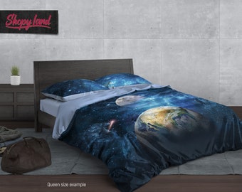Galaxy Duvet Cover, Space Trip Bedding Set, Handmade Comforter Set, Cosmic Bed Sheets, B178