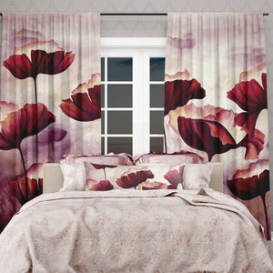 Oil Poppies Window Curtains, Floral Drapes, Hipnotic Flowers Window Drapery, Window Hanging, Rod Pocket Curtains, C19